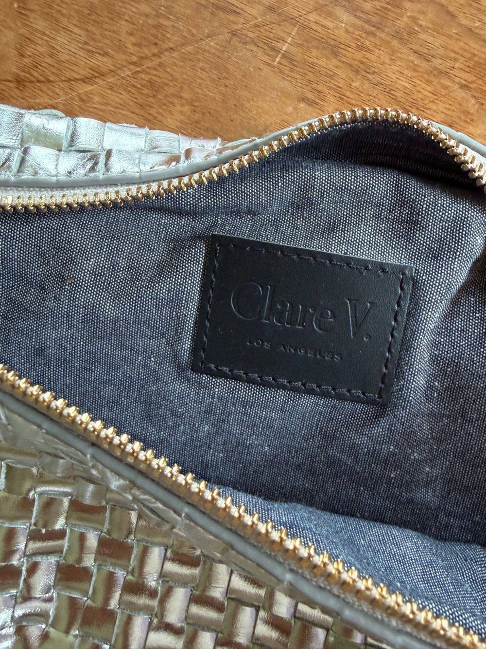 Clare V. Grande Fanny Woven Metallic Silver Crossbody Bag - Picture 8 of 16
